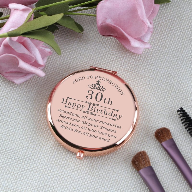 Cawnefil 30th Birthday Gifts for Women Rose Gold Compact Makeup Mirror Happy 30th Birthday Gift Ideas for Women 30th Birthday Present for Daughter Niece Sister Friends