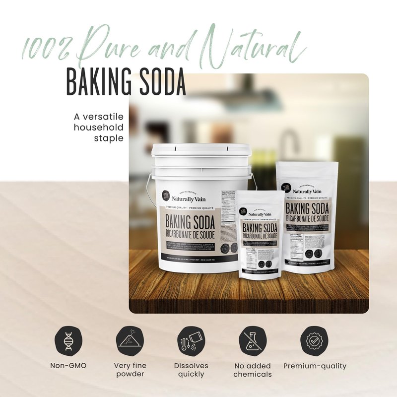 Naturally Vain Baking Soda, Food-grade Sodium Bicarbonate, Natural Deodorizer Odor Absorber, Great for Baking, Cooking, Cleaning & More, 50lb Resealable Bucket