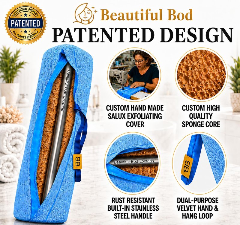 Back Scrubber for Shower - Beautiful Bod Patented 13-Inch Exfoliating Loofah with Built-in Handle, Easily Reaches Entire Back, Full Body Shower Scrubber for Back Washing, Exfoliation & Skin Smoothing