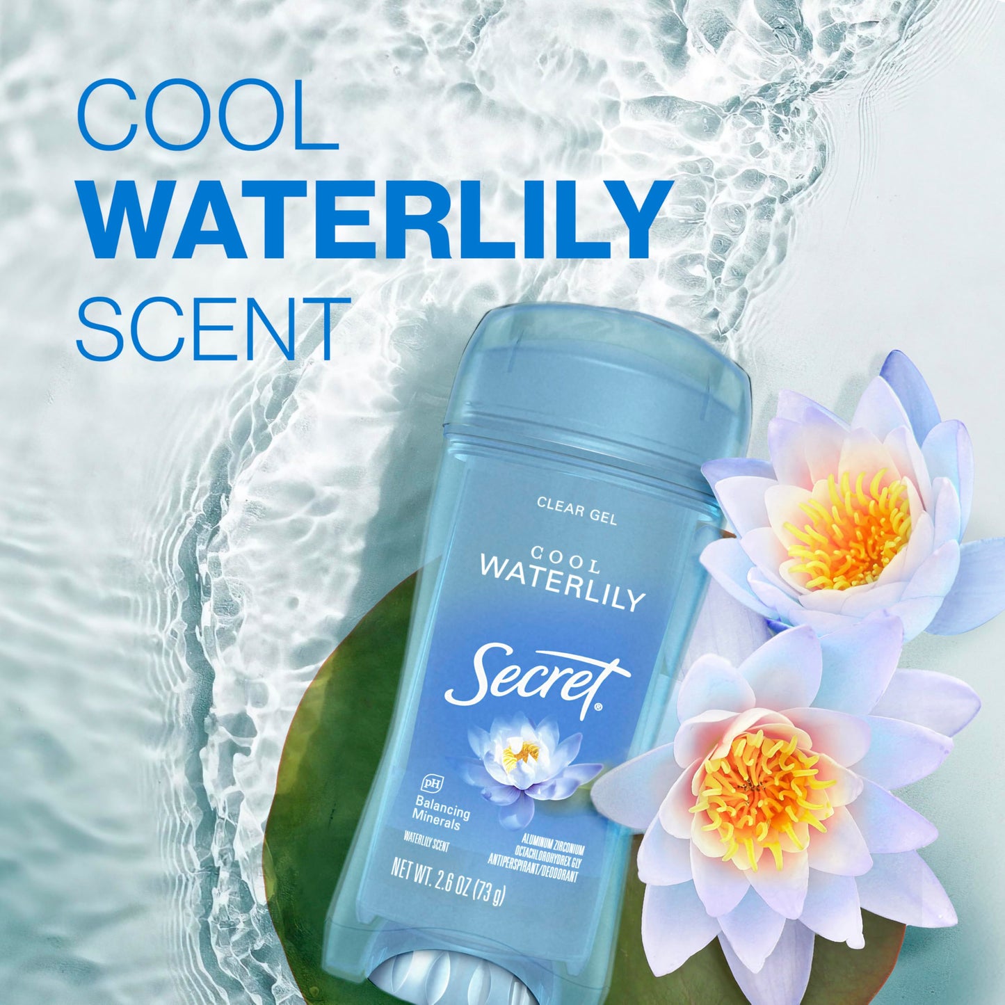 Secret Fresh Antiperspirant Deodorant for Women, 72hr Breathable Sweat & Odor Protection, Instant Freshness & Gentle, PH Balancing Minerals, Clear Gel, Cool Waterlily Scent, 2.6 oz (Pack of 3)