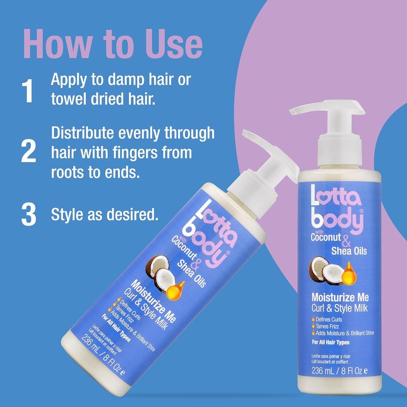 Lottabody Moisturize Me Curl & Style Milk - Coconut & Shea Oils for Frizz Control | 8 oz