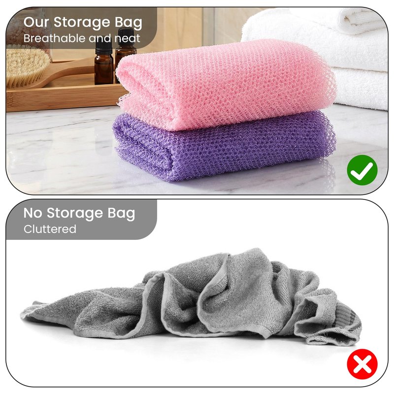 KFHENSOMR African Net Sponge 2Pcs Authentic Exfoliating Body Scrubber Long Net Bath Sponge Loofah Back Scrubber for Shower All Body Skin Nylon (Purple, Pink)