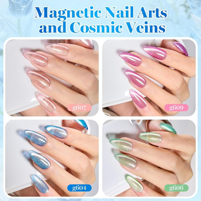 Beetles Cat Eye Gel Nail Polish Set - 6 Colors, 15ML | Glitter Magnetic Effect for DIY Manicure