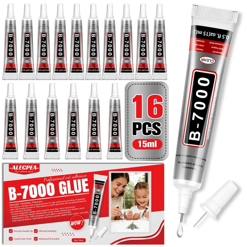B-7000 Glue Clear with Precision Tip, 15ml 16 Pack Multi-Function Craft Adhesive, Waterproof Strong Bond Glue for Jewelry Making, Rhinestones, Bedazzling, Crafts, Shoes, Fabric, Phone Repair