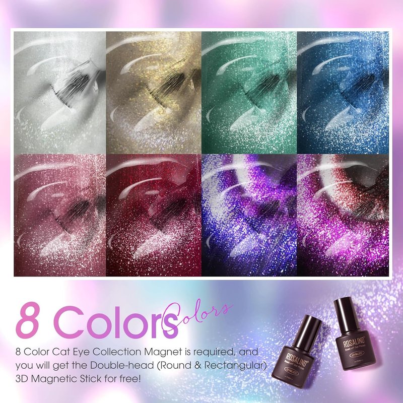 ROSALIND Holographic Cat Eye Gel Nail Polish Set - 8 Colors for Stunning Galaxy Nail Art