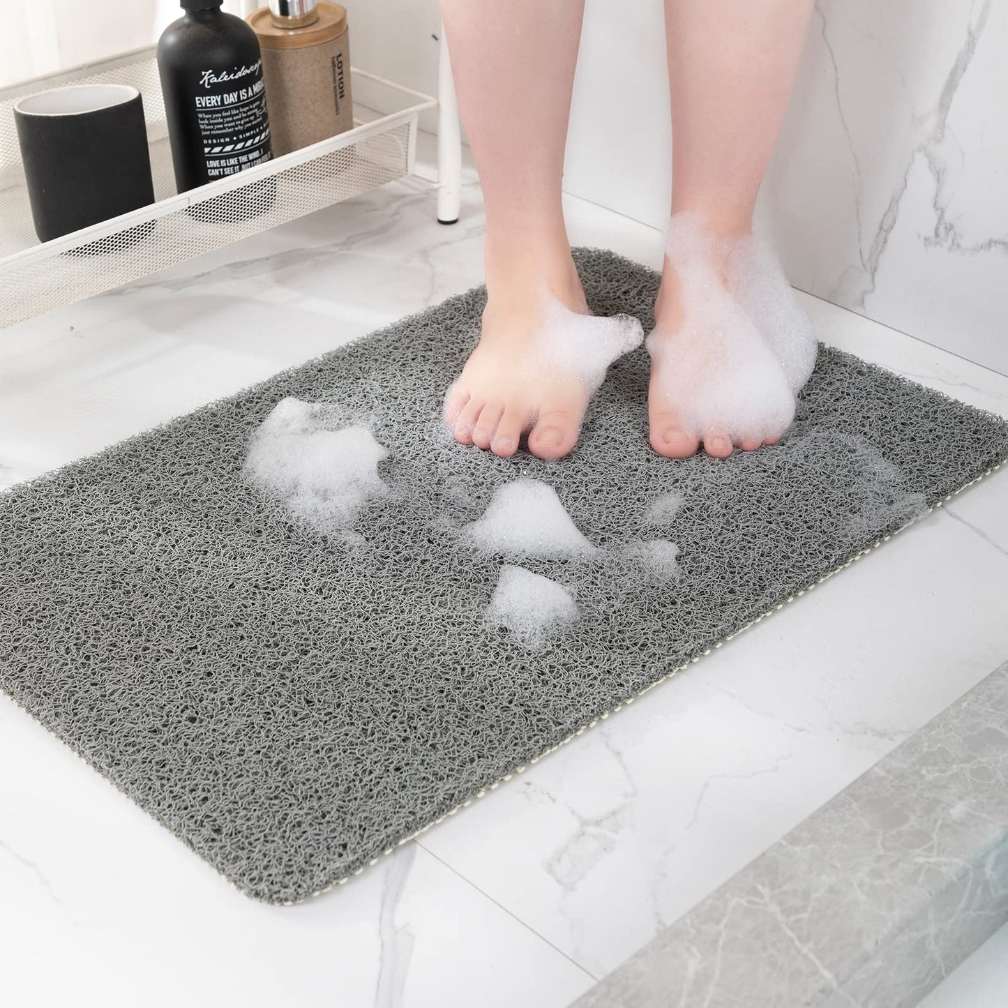 Hargiis Non-Slip Shower Mat Bathtub Mat for Bath Tub, Anti Slip Bath Tub Mat, Floor Mat, Soft PVC Loofah Bathroom Mats, Foot Scrubber Mat, Quick Drying Easy Cleaning Mats for Wet Areas (Grey 40"×16")