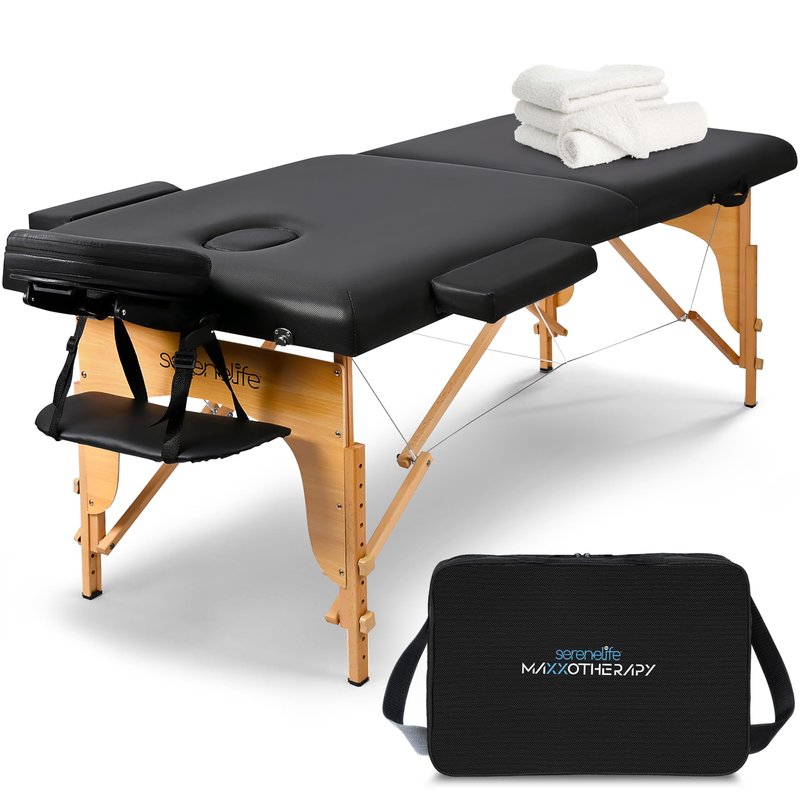 SereneLife Portable Massage Table 24 inch, Height Adjustable 3 Sections Massage Bed & Folding Lash Station for Esthetician, Tattoo Table, Spa Bed, Physical Therapy & Facial Treatment
