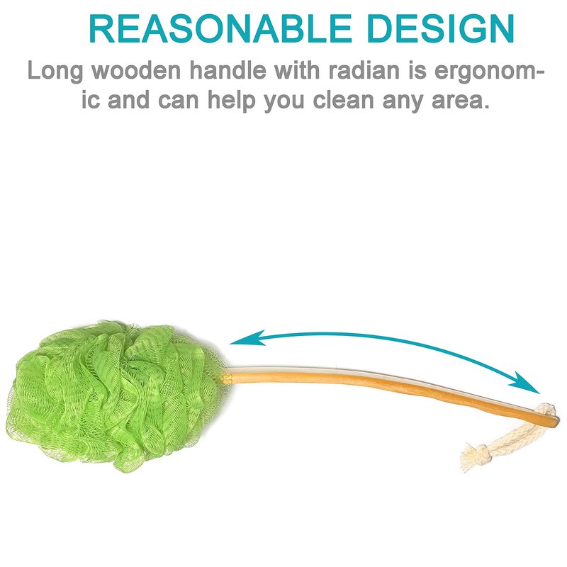 Exfoliating Loofah luffa loofa Bath Back Brush On a Stick - Long Wooden Handle with Radian is Ergonomic for Men and Women - Shower Sponge Body Back Scrubber Pack of 1