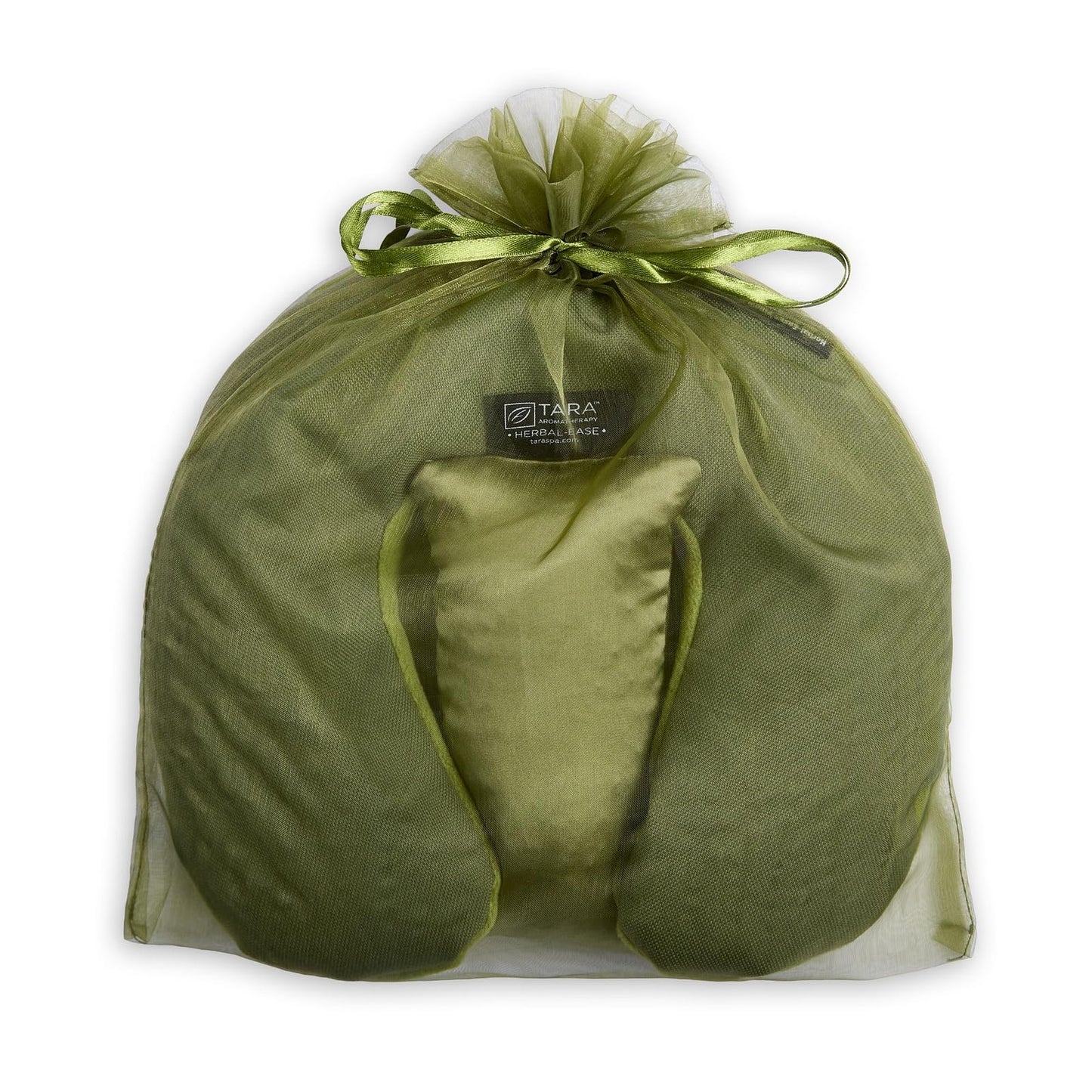 TARA Spa Therapy Herbal-Ease Aromatherapy Pillow Gift Bag Set, Neck + Silk Eye Pillow, Green Olive