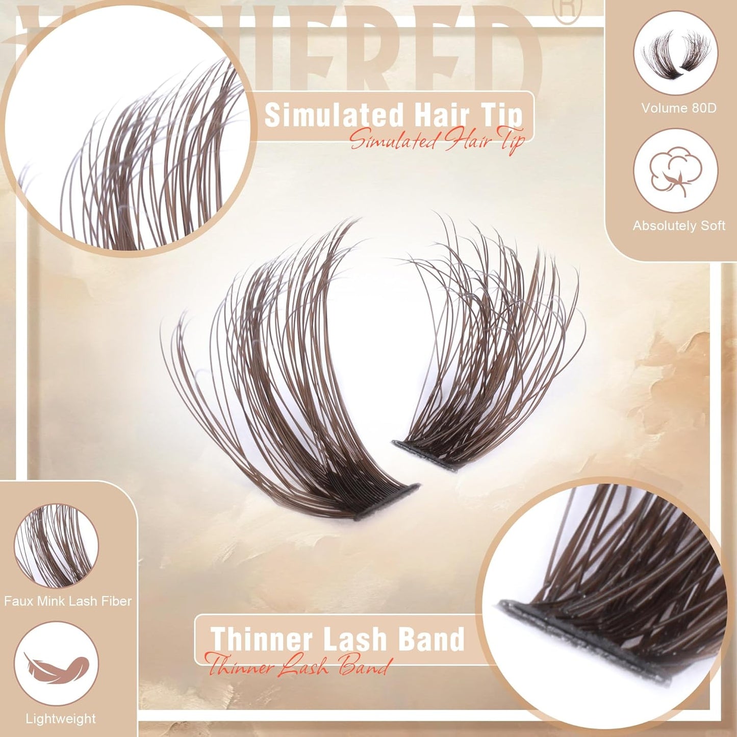 Winifred Brown Lash Clusters - Dark Brown Wispy Thick Volume Eyelash Extensions | 80D, 8-18mm