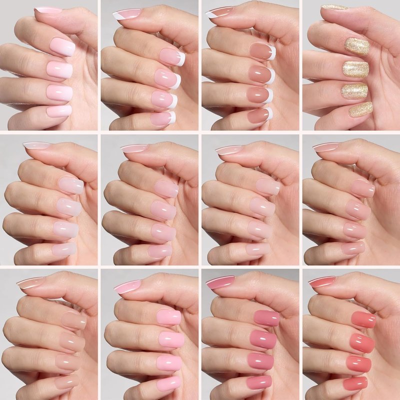 Beetles Press On Nails Kit - Caramel Drift | 360 Pcs Short Square Nails in 12 Colors | French Glossy Glitter with Glue & Tabs for Women