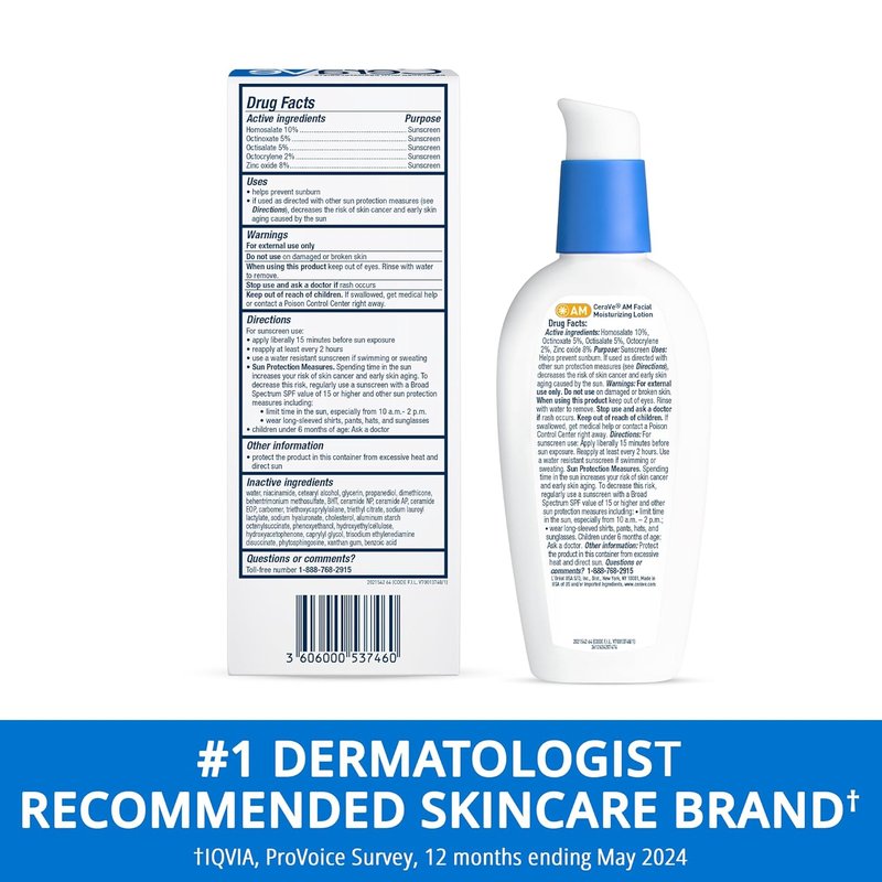 CeraVe AM Facial Moisturizing Lotion - Oil-Free SPF 30 with Hyaluronic Acid & Niacinamide | 3 Ounce