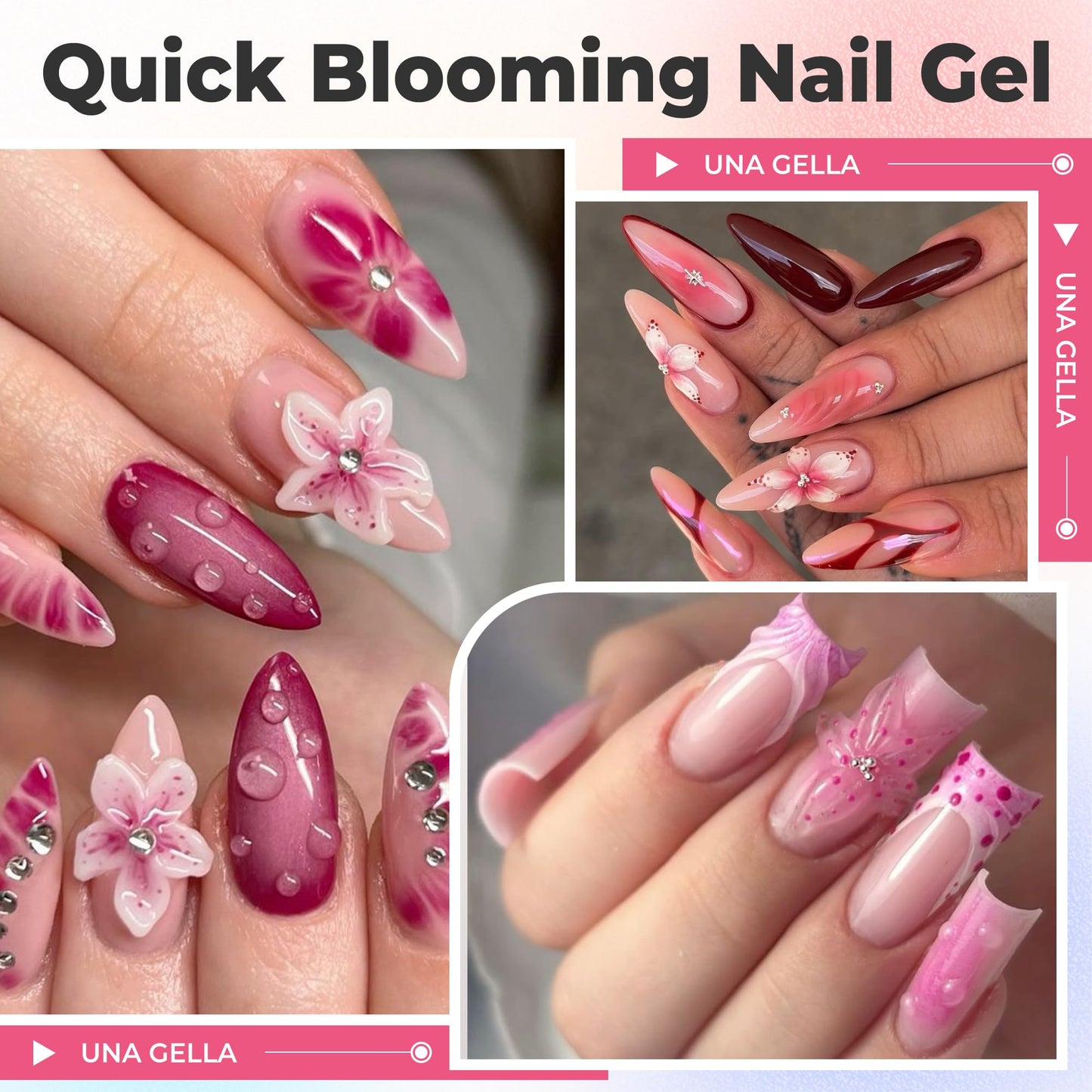 UNA GELLA Blooming Gel Nail Polish 15ml Super Clear for Spreading Effect U V/LED Needed Nail Blooming Gel for Marble Natural Stone Floral Print Watercolor Effect Design Soak Off Home DIY Salon