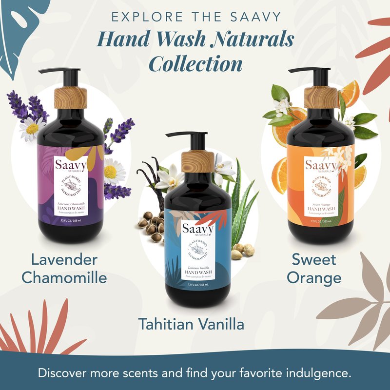 Saavy Naturals Hand Wash – Plant-Based Liquid Hand Soap with Aloe Vera, Shea Butter & Essential Oils – Sulfate-Free, Moisturizing, Food-Grade Ingredients – Tahitian Vanilla – 12 fl oz, 2 pack