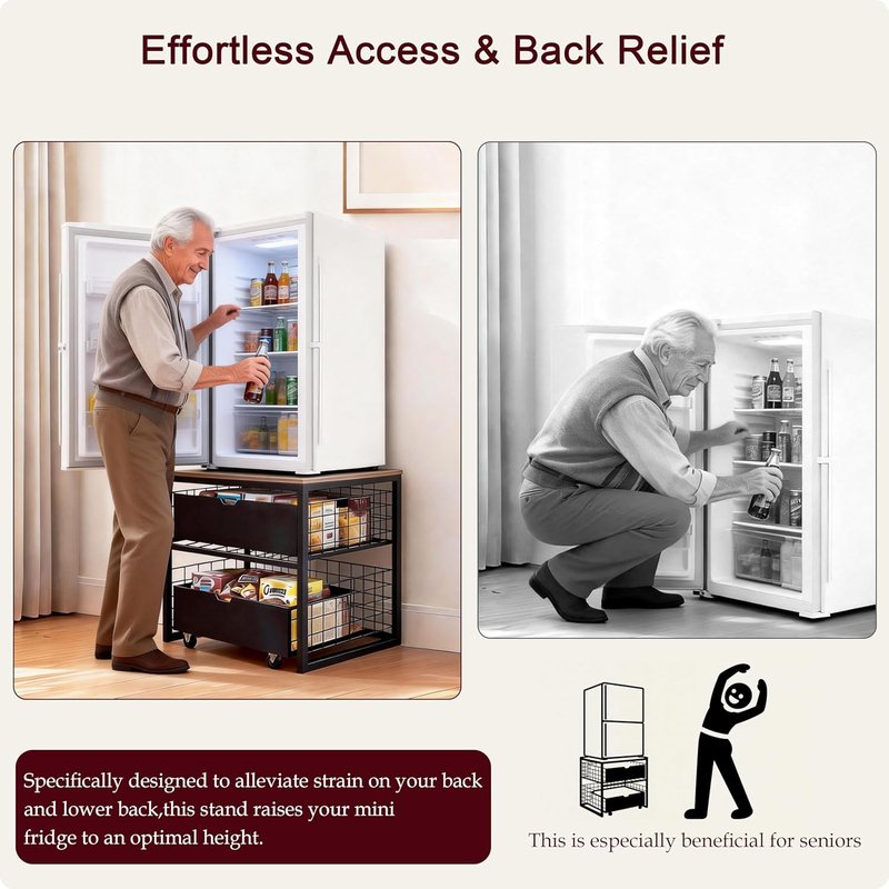 Mini Fridge Stand - Heavy Duty Storage Table for Dorms, Offices & Apartments | 21.6”L x 21.6”W x 22.2”H, 250 LBS Capacity