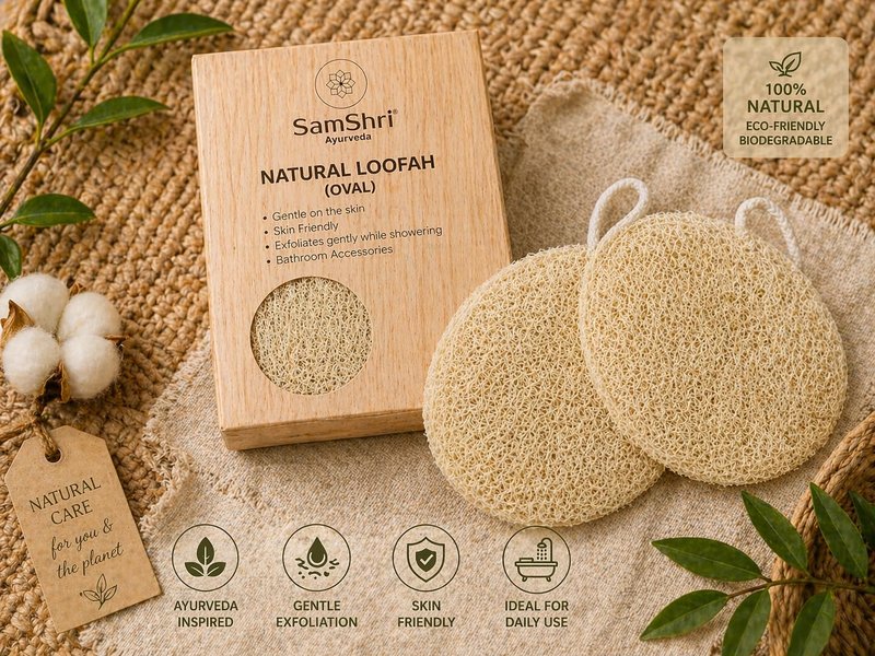 Natural Loofah Sponge 2 Pack, 100% Real Luffa Body Scrubber for Shower, Exfoliating Bath Sponge for Face & Body, Egyptian Loofah for Men and Women, Biodegradable, Oval Shape, Personal Care Bath Tool