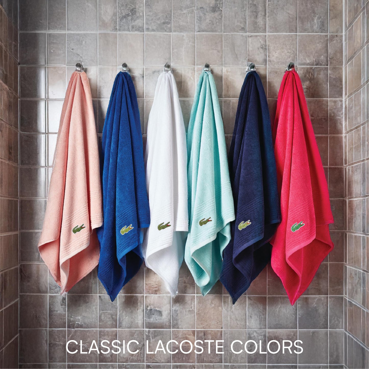 Lacoste Grand Slam 6-Piece Towel Set – Soft and Absorbent 100% Cotton Towels for Bathroom, Quick-Drying – Includes 2 Bath Towels, 2 Hand Towels, 2 Washcloths, Navy