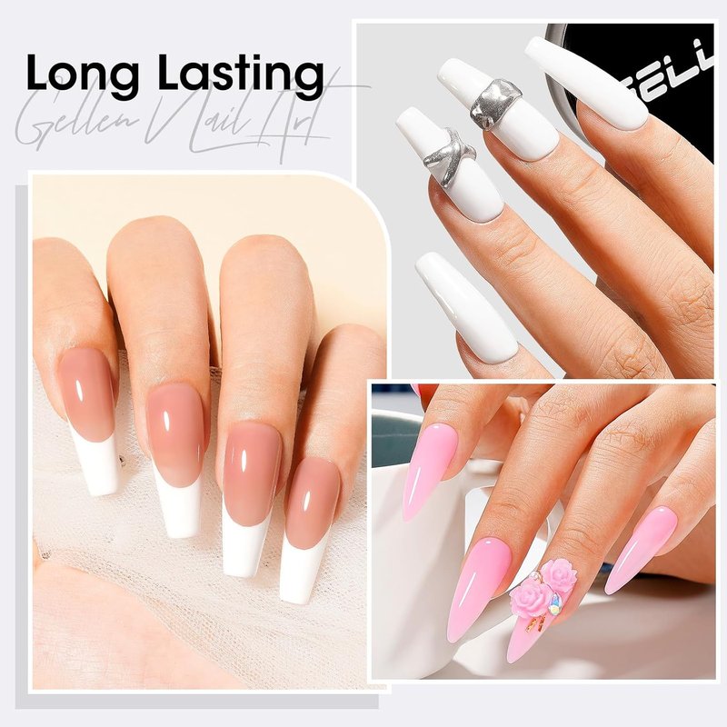 Builder Gel Set for Nails - 10 in 1 Hard Nail Extension Poly Gel | Soak Off UV Polish, 4 Colors: Clear, Milky White, Classic Pink, Nude