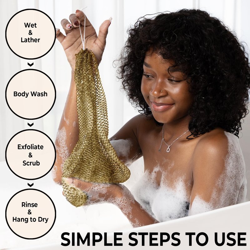 African Net Sponge Authentic - Afro Scrub Exfoliating Net Sponge with Knots - African Bath Sponges for Body Scrubber Exfoliator - Back Scrubber for Shower Bathing Accessories