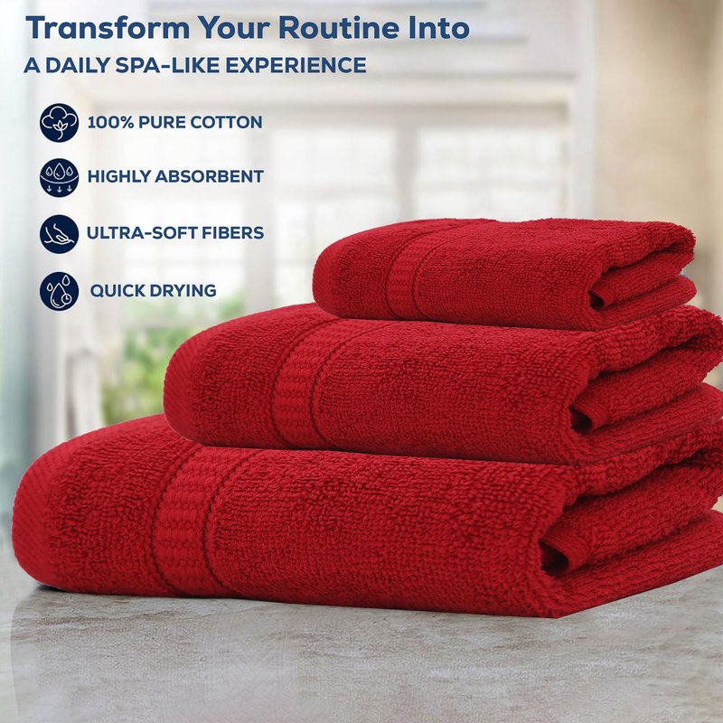 GOLD TEXTILES Premium Bath Towels Set (Pack of 24,27 x 54) 100% Ring-Spun Cotton Bathroom Towels for Hotel, Spa, Soft and Absorbent (27 x 54, Red - 24 Pcs)