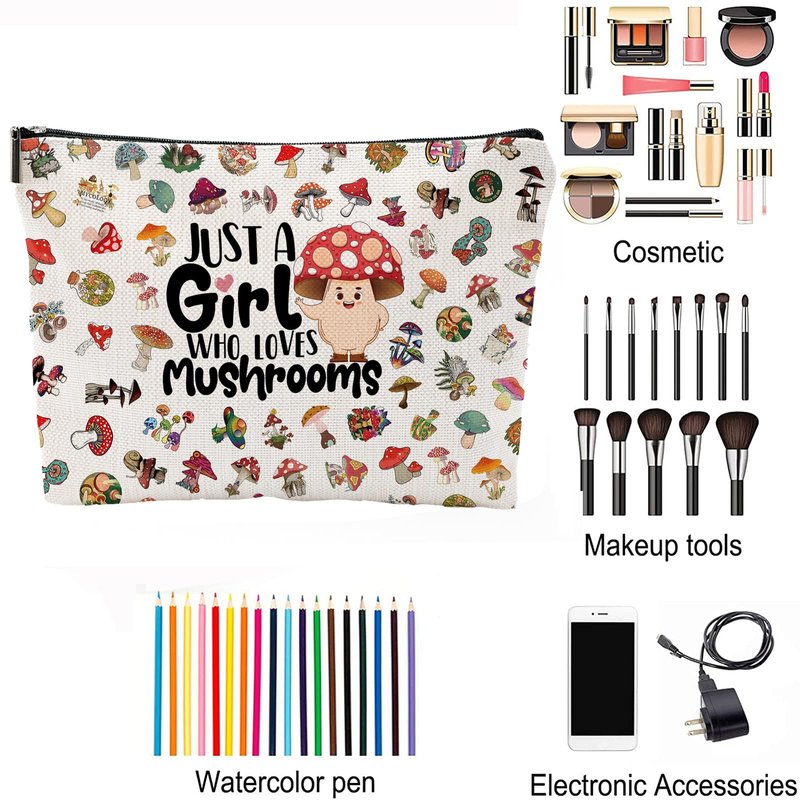 NONETH Mushroom Makeup Bag & Stuff - Mushroom Themed Gifts for Women & Lovers