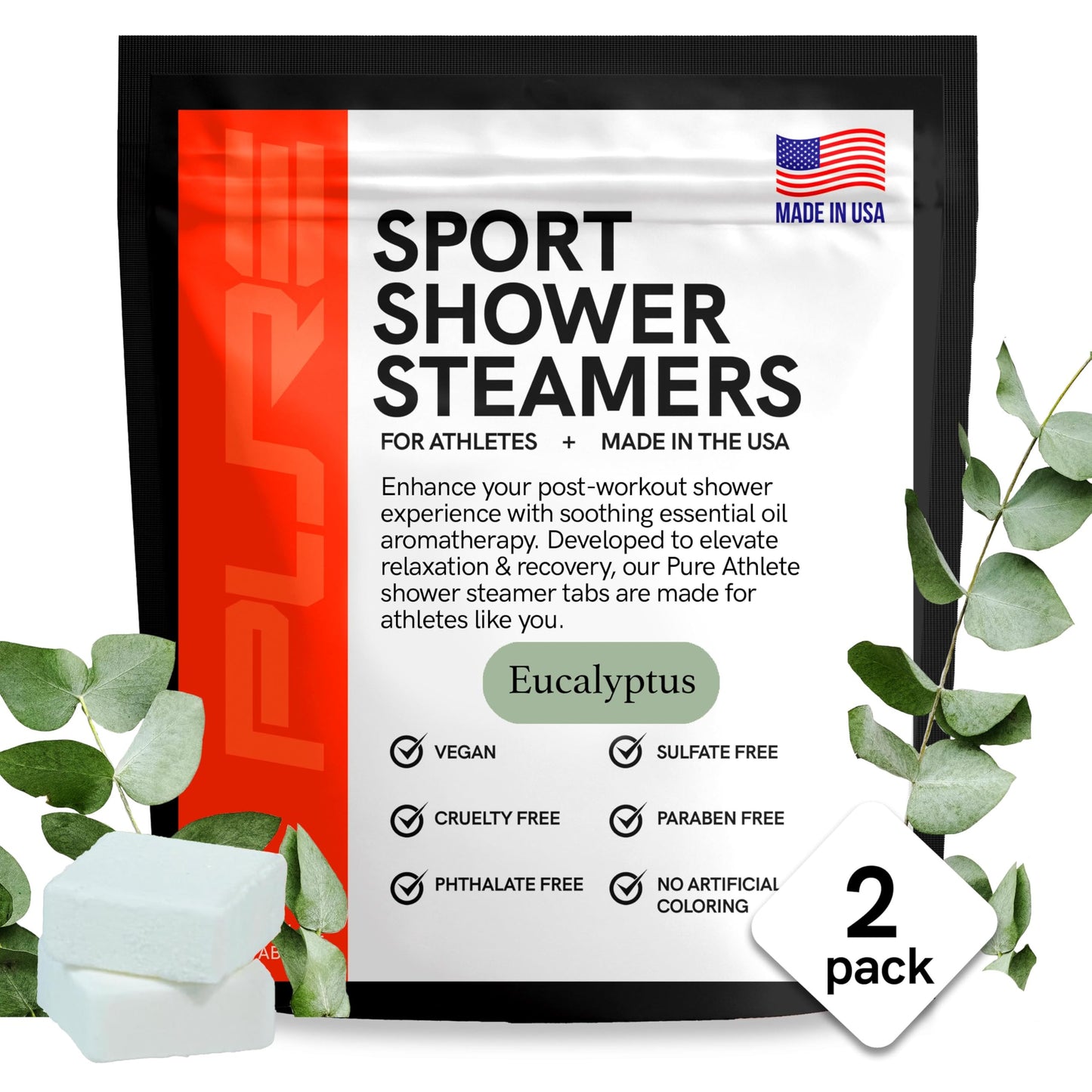 Sport Shower Steamers - USA Made with Natural Eucalyptus Essential Oil, Aromatherapy, Stress and Sinus Relief, Muscle Recovery for Athletes, Best Birthday Presents and Summer Gifts for Runners