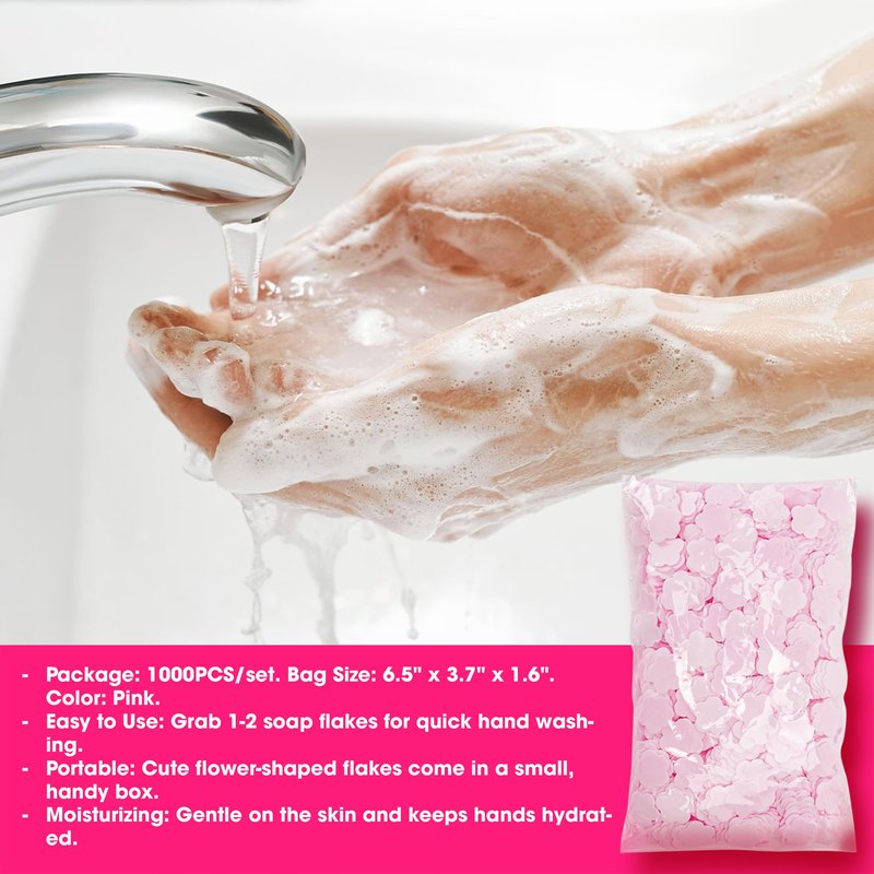 BuleVina 1000 Sheets Portable Soap Confetti Bath, Disposable Paper for Gentle Hand Washing Petals, Fragrance Wash for Women and Men, Perfect for Travel Hiking Toiletry (Pink)