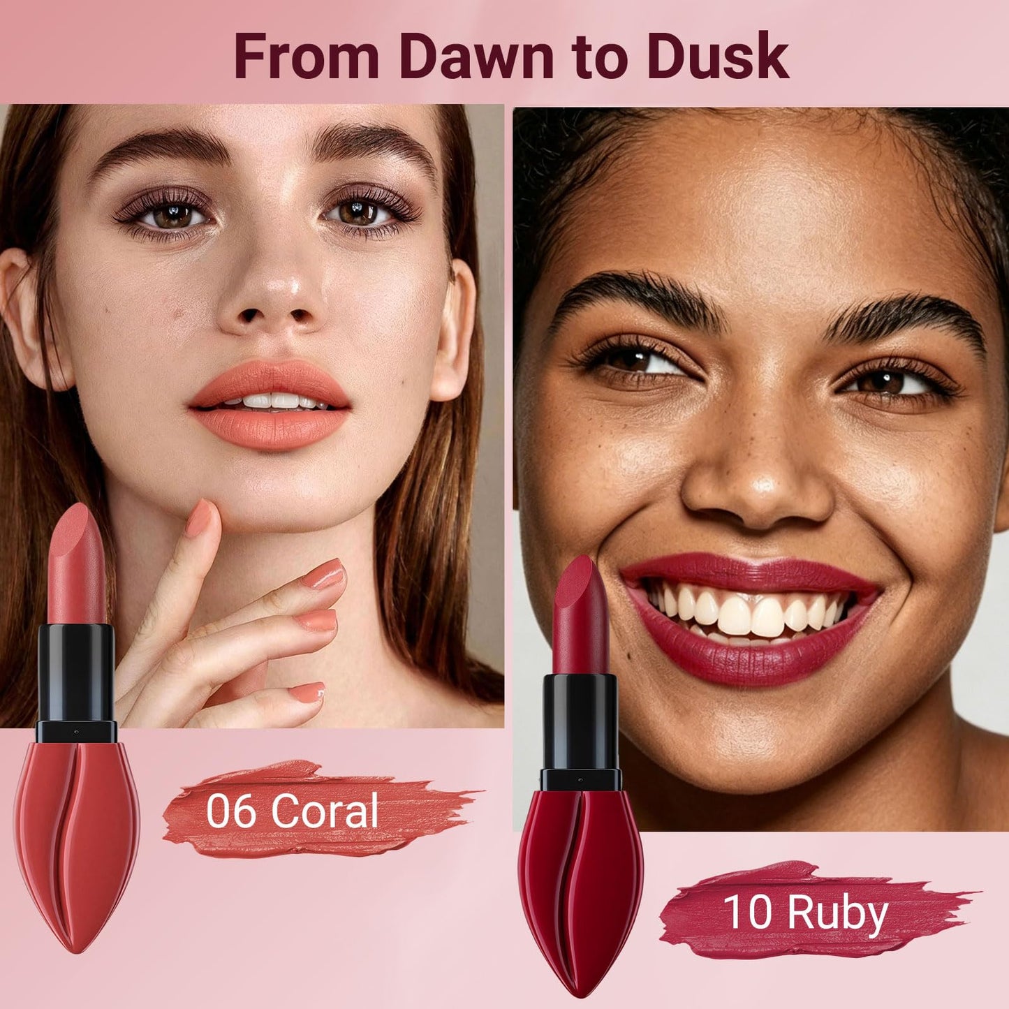 Vevivia Lighting 2Pcs Matte Lipstick Set for Women with Lip-Shaped Case, Velvet Formula for Soft, Full-Coverage Lips, Day to Night Duo Gift Set, Mocha and Plum Each