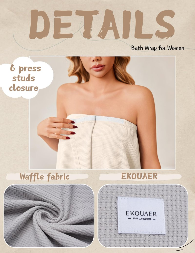 Ekouaer Womens Bath Wraps Waffle Lightweight Knee Length Soft Spa Robe with Adjustable Closure S-XL