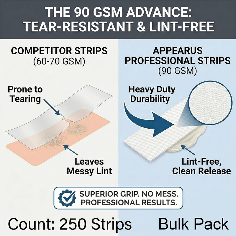 Large Non-Woven Waxing Strips - 1250 Count Heavy Duty 90 GSM Hair Removal Paper | Tear-Resistant for Body & Face