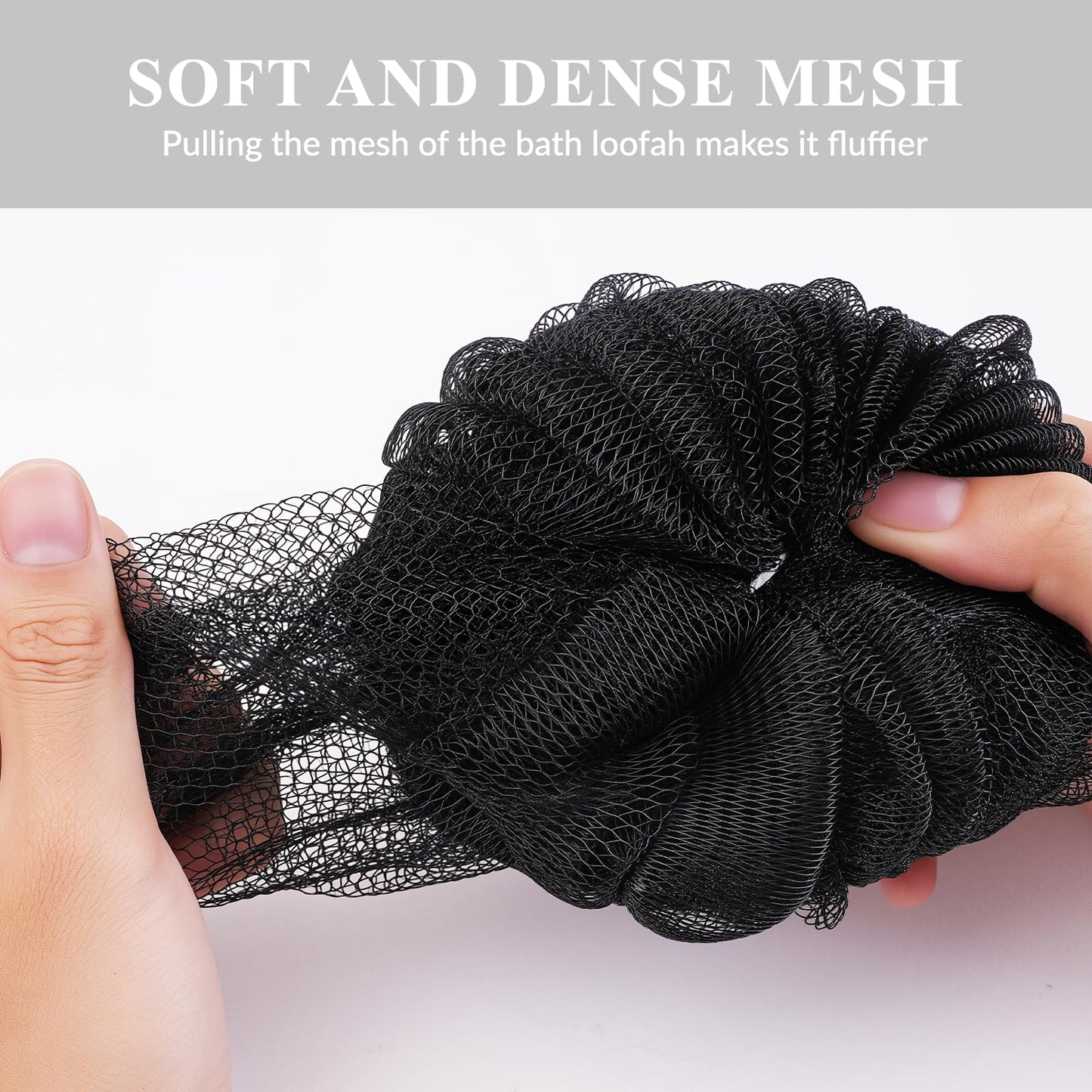 Pumzapapa Black Bath Sponge, Unisex Natural Fiber Bath Sponge, 2-in-1 Loofah Deep Cleansing Body Sponge, Soft and Comfortable, Ideal Body Exfoliating Bath Brush