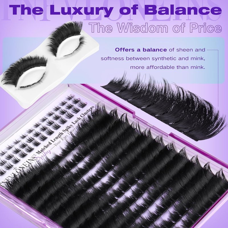 Mink Lash Clusters - D-Curly Eyelash Extensions with Bottom Spikes | 12-22MM Individual Wispy Thick Lashes