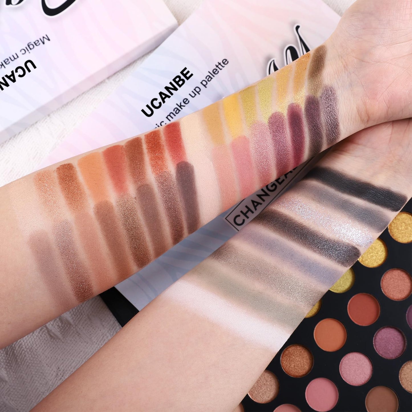 UCANBE Professional Neutral Smokey Eyeshadow Makeup Palette, Matte Shimmer Metallic Black Grey Dark Goth Eye Shadows for Halloween, Pigmented Warm Smoky Naked Nude Rosy Gold Brown Pallet Make Up Kit