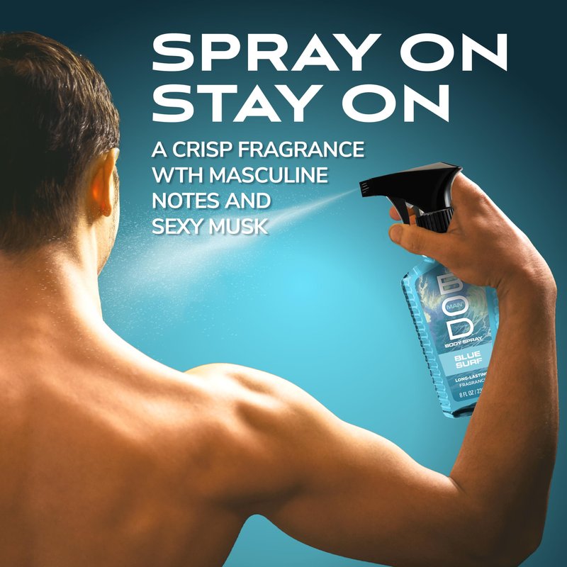 BOD man Fragrance Body Spray, Blue Surf, 8 fl oz (Pack of 2)