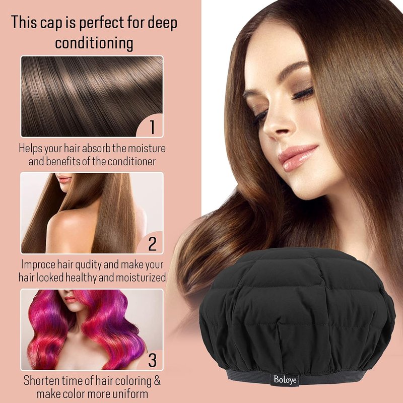 Boloye Flaxseed Deep Conditioning Heat Cap - Cordless Microwave Hot Cap for Natural Curly Hair | Universal Size (10 PCS) - Black