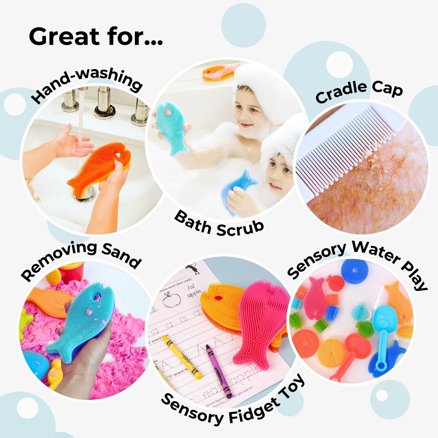 Innobaby Bathin' Smart Silicone Sensory Fish Bath Scrub for Babies and Toddlers - Aqua Green