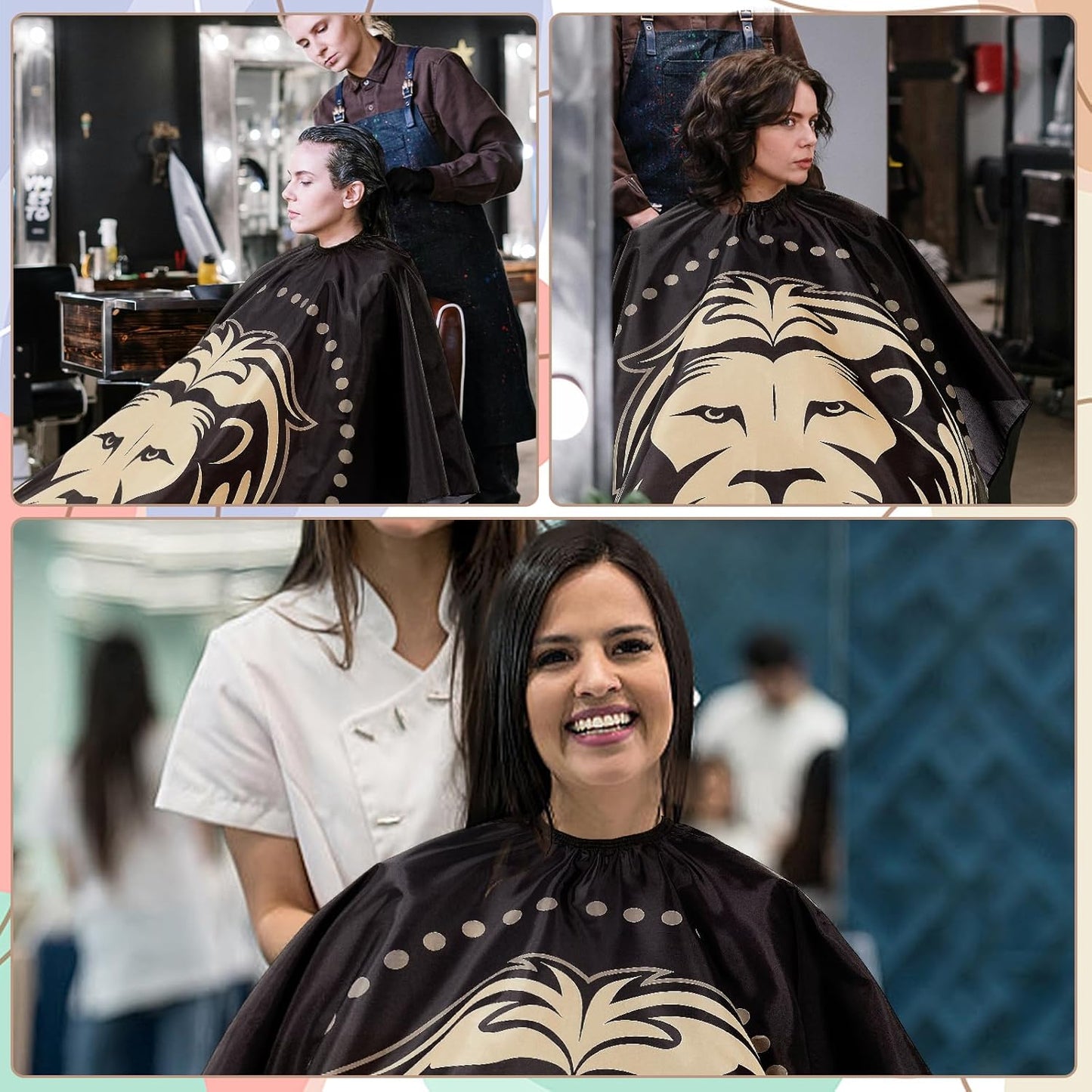 Skiennix Professional Hair Cutting Cape - Large Salon Barber Cape with Neck Duster Brush | Black Lion Pattern