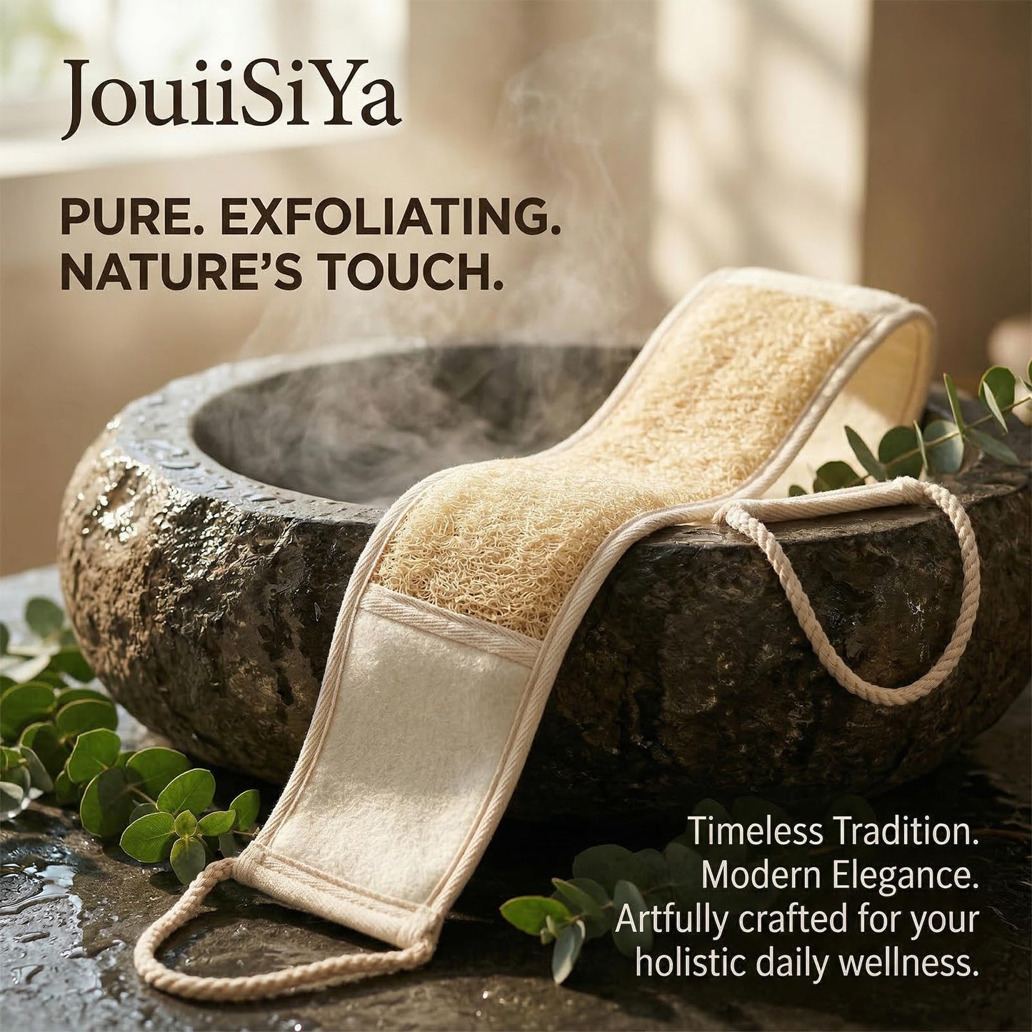 JouiiSiYa Widened Loofah Back Scrubber for Shower, Natural Loofah Sponge Back Scrubber for Women and Men, 1-pcs