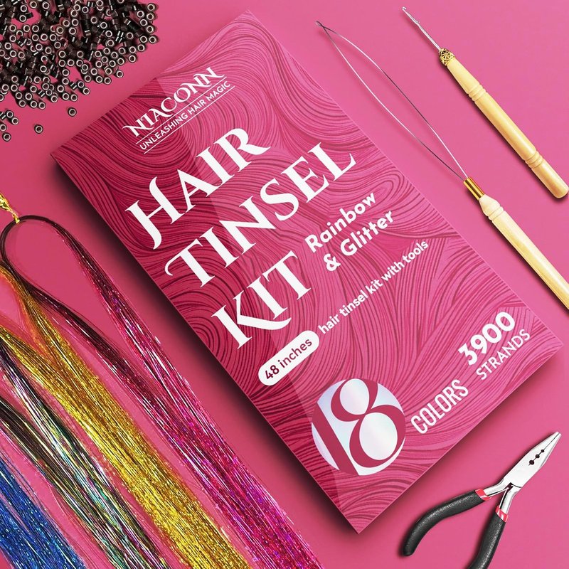 Glitter Hair Tinsel Extensions Kit - 18 Colors, 48 Inch Sparkly Strands | Shiny Hair Accessories for Women & Kids