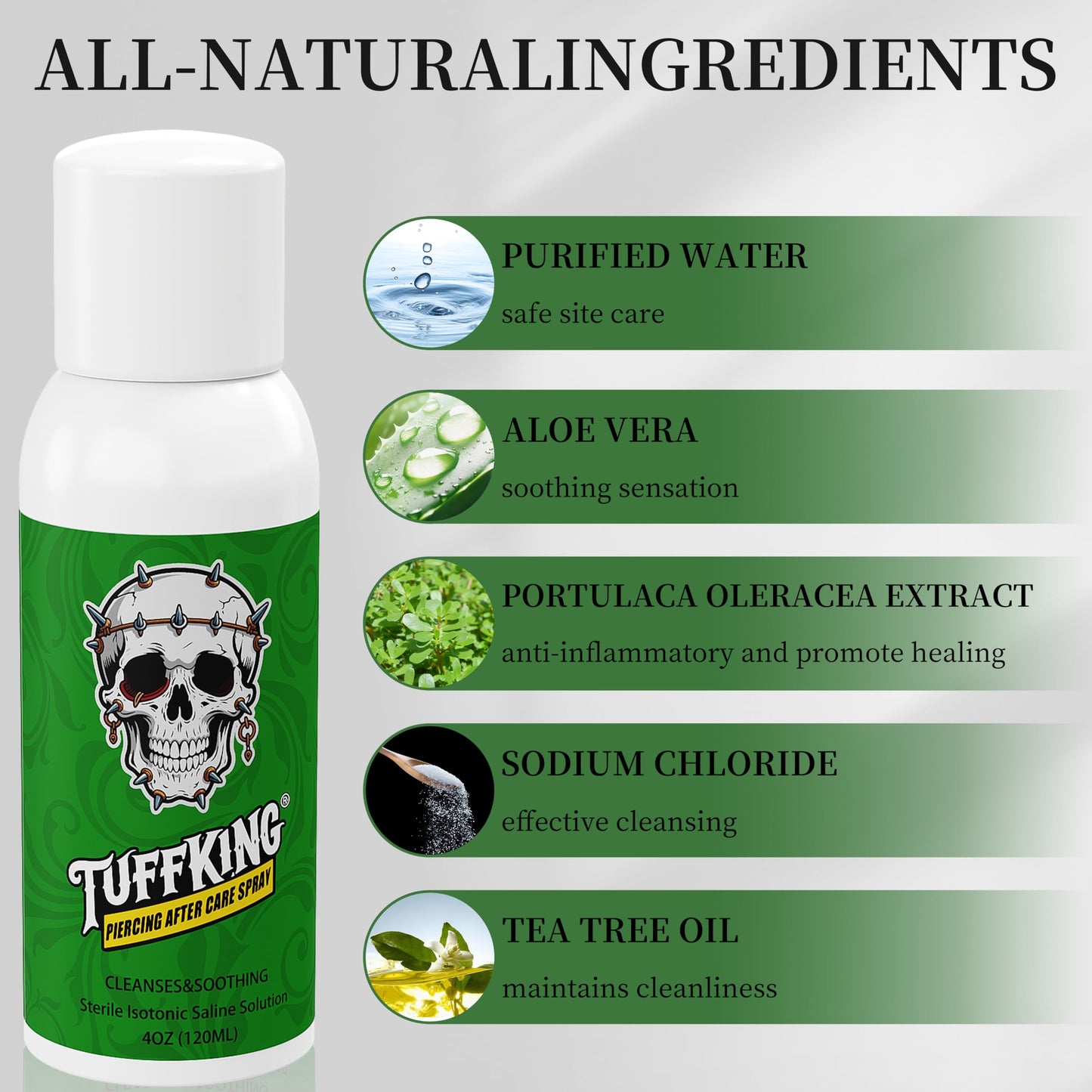Tuffking 2PCS Piercing Aftercare Spray (4OZ) Advanced 2-in-1 Piercing Aftercare & Cleanser for Piercing Bump Keloid Removal Piercings Bumps Lip Body Nose Rings & Ear Piercing Cleaner