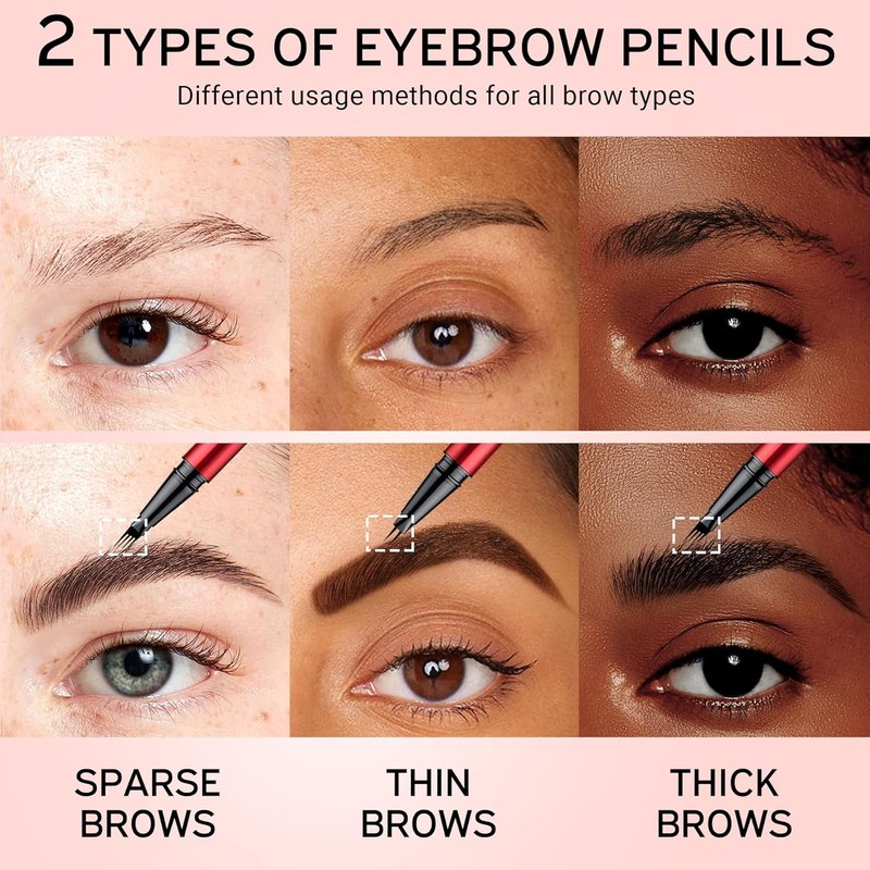 Skiennix Eyebrow Pen - Waterproof Microblading Pencils with Brush | 2-Pack, Dark Brown, All-Day Wear