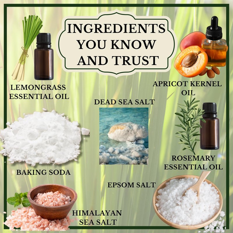 Rock the Top | 6 Lemongrass Rosemary Self Care Gifts for Women, Aromatherapy Epsom Salt Bath Soak, Lavender Soap, Bath Bombs, Bath Salts with Plant Based Loofa Dry Brushing Body Brush Gift