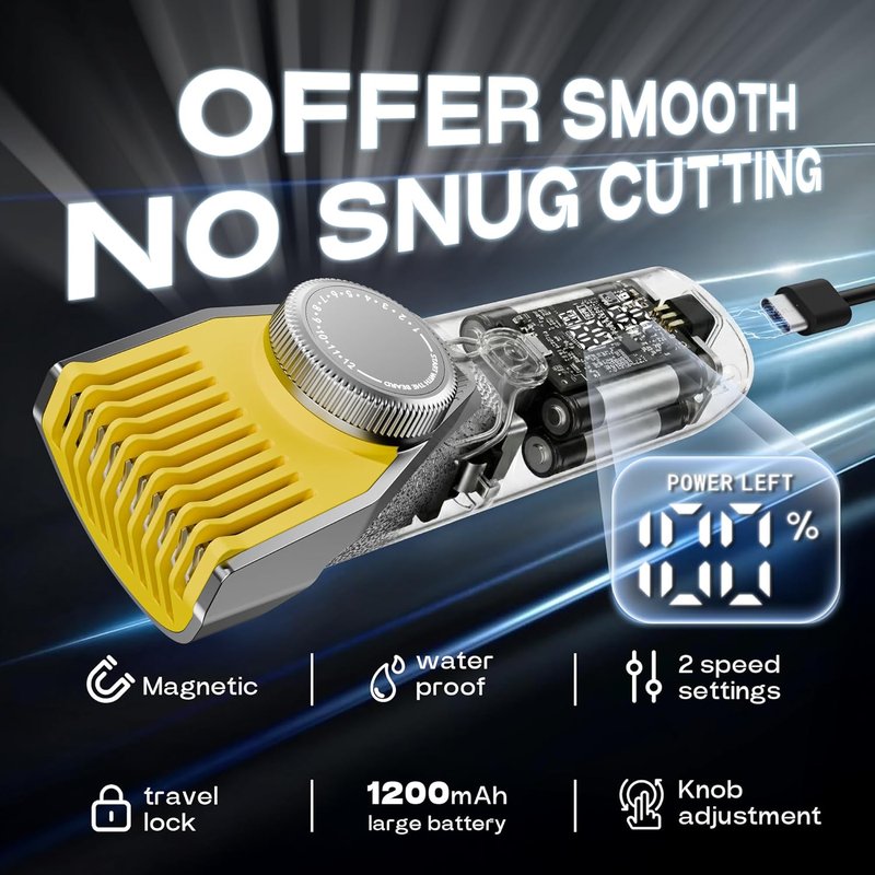 Beard Trimmer for Men - Waterproof IPX7, 2-Speed Settings, Adjustable Comb | 6-in-1 Grooming Kit - Deep Silver