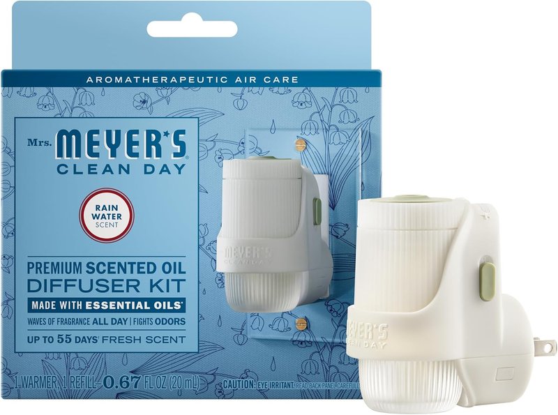 Mrs. Meyer's Clean Day Oil Diffuser Kit - Premium Rain Water Scent | Includes Warmer & 0.67 Fl Oz Refill