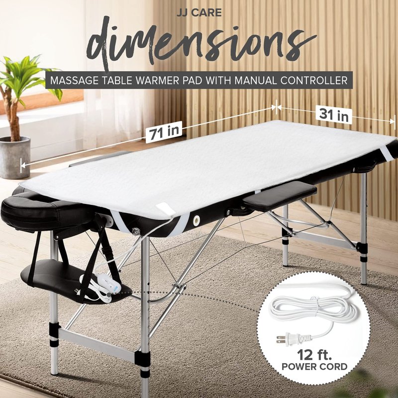JJ CARE Massage Table Warmer 31"x71", Manual 3 Heat Control Fleece Pad, Heated Massage Table, 12 FT Cord, Overheat Protection