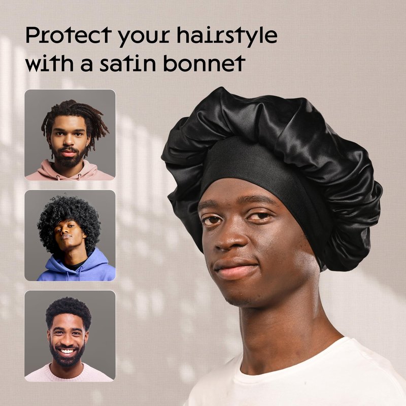 Niagara Satin Bonnet Men - Bonnet for Sleeping Men - Reversible Night Cap - Mens Bonnet for Curly Hair