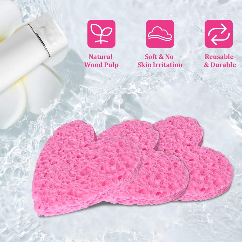 Silkyhose Women 120-Count Compressed Cellulose Heart Shape Face Facial Sponges 100% Natural Cosmetic Sponges for Facial Cleansing Exfoliating Mask Skin Massage (（Pink） 120 Count)