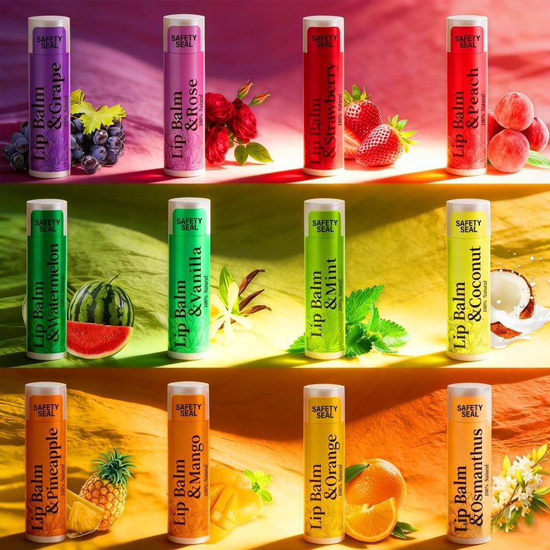 RBUGR 40 Pack Lip Balm - 12 Flavored Beeswax Moisturizing & Soothing Natural Lip Balms in Bulk Set for Women, Gifts Stocking Stuffers Party Favors (4.2g/0.15oz)