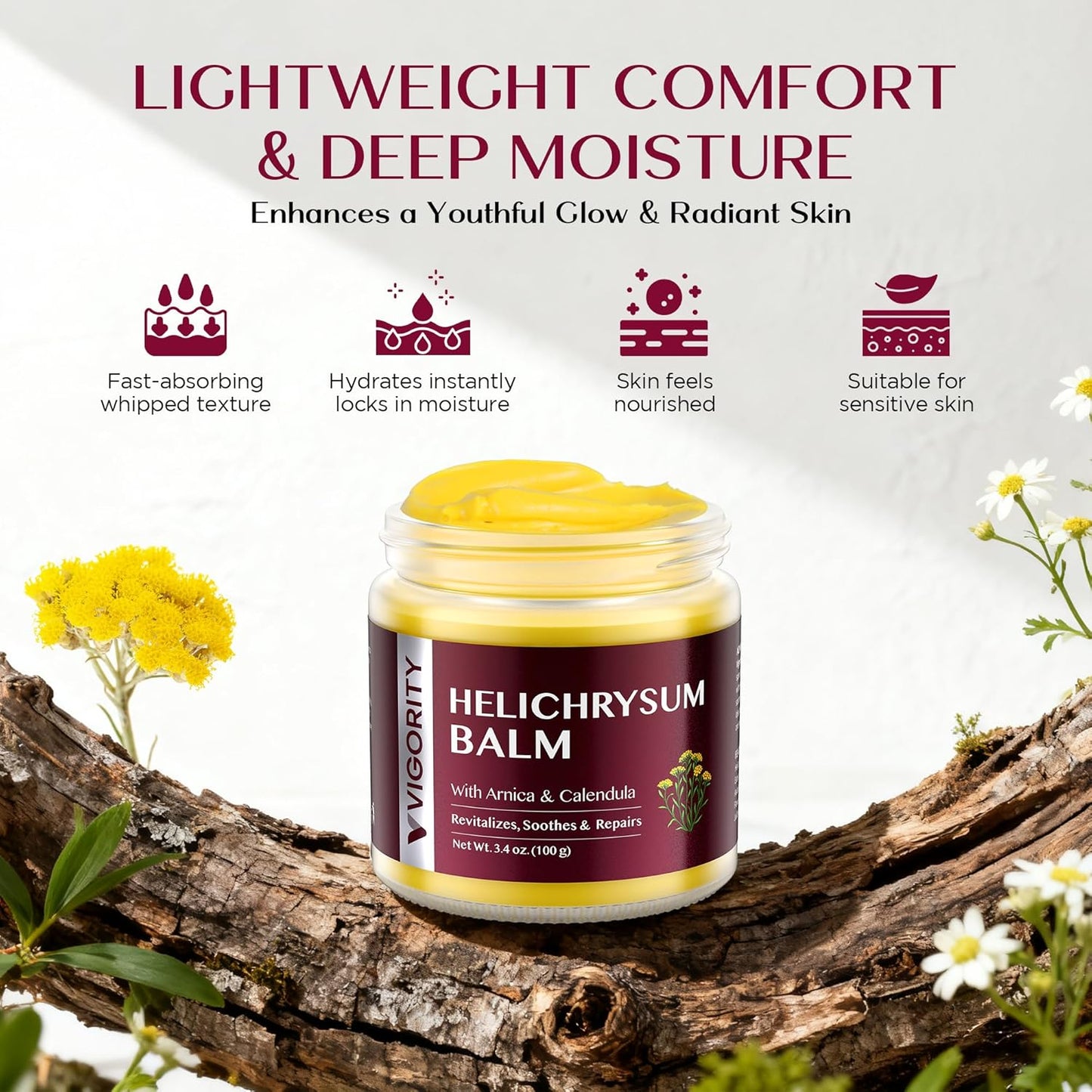 Vigority Helichrysum Balm Soothes & Repairs: Restorative Arnica Cream with Calendula for Bruised, Fragile & Thin Skin – Moisturizes, Revitalizes & Strengthens Skin Barrier for Adult Seniors - 3.4 oz