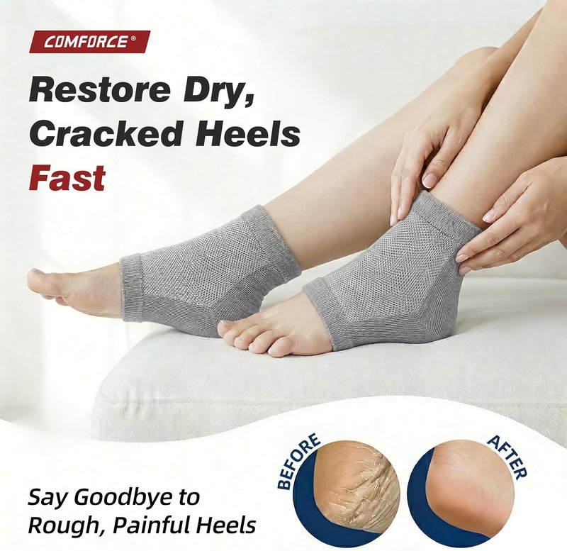 Moisturizing Gel Heel Socks - Cracked Heels Treatment for Men & Women | Toeless Design for Pain Relief